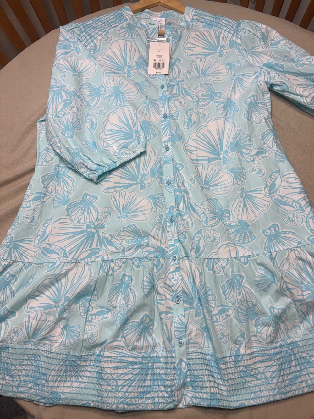 crown & ivy NWT Light Blue Shell-Print Button-Front Tunic Dress